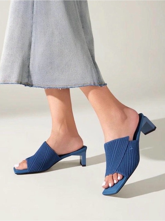 Vivaia Shoes - Vivaia Square Toe Block Heel Sandals Kitten Heel Mules Slides 39 Denim Blue US 8